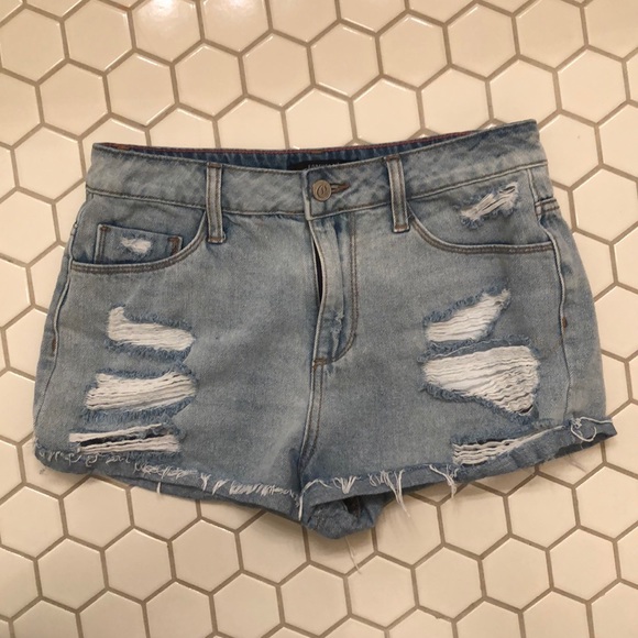 Ripped, High-Waisted Blue Jean Shorts - Picture 1 of 3